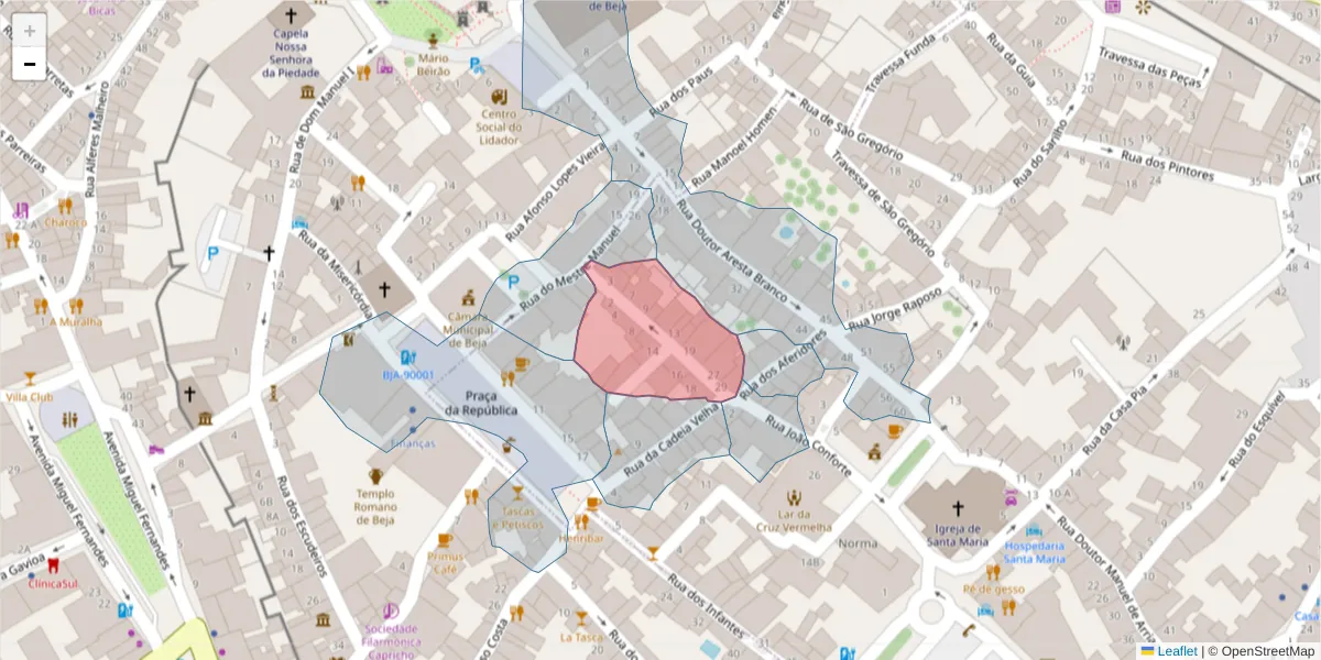 Mapa detalhado do código postal 7800-170 com limites, códigos postais vizinhos e agências dos correios