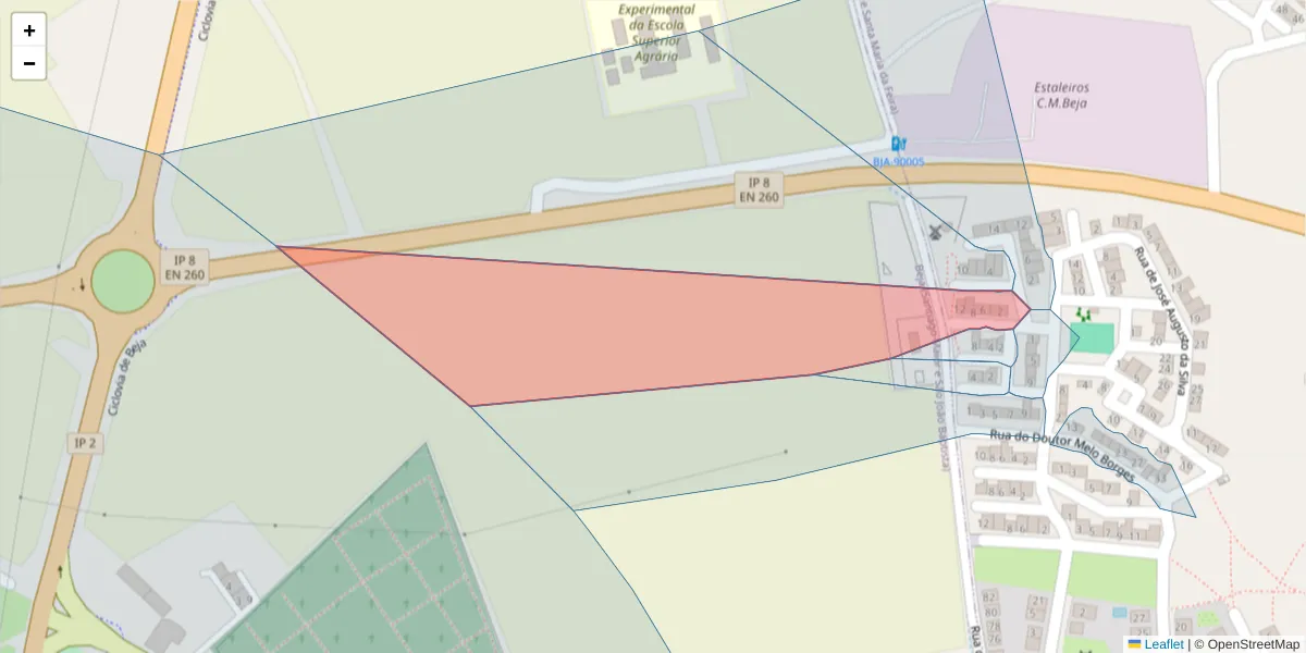 Mapa detalhado do código postal 7800-177 com limites, códigos postais vizinhos e agências dos correios
