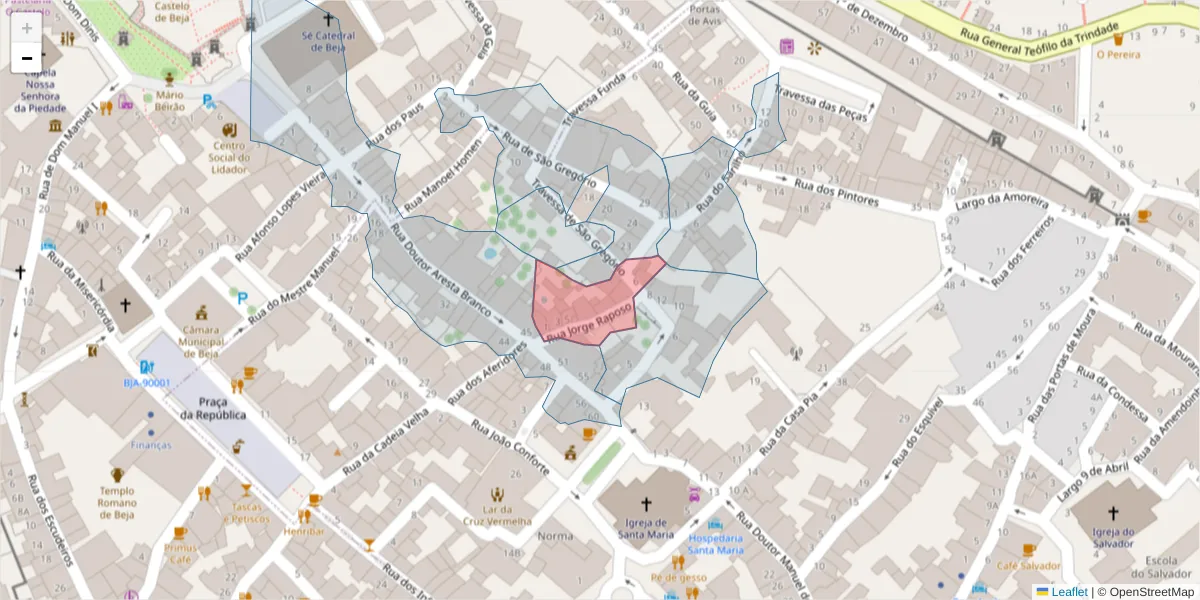 Mapa detalhado do código postal 7800-185 com limites, códigos postais vizinhos e agências dos correios