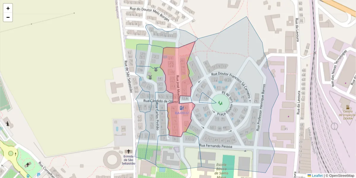 Mapa detalhado do código postal 7800-187 com limites, códigos postais vizinhos e agências dos correios