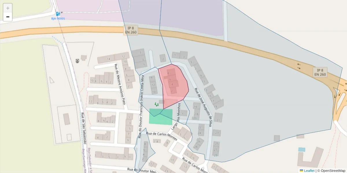 Mapa detalhado do código postal 7800-188 com limites, códigos postais vizinhos e agências dos correios