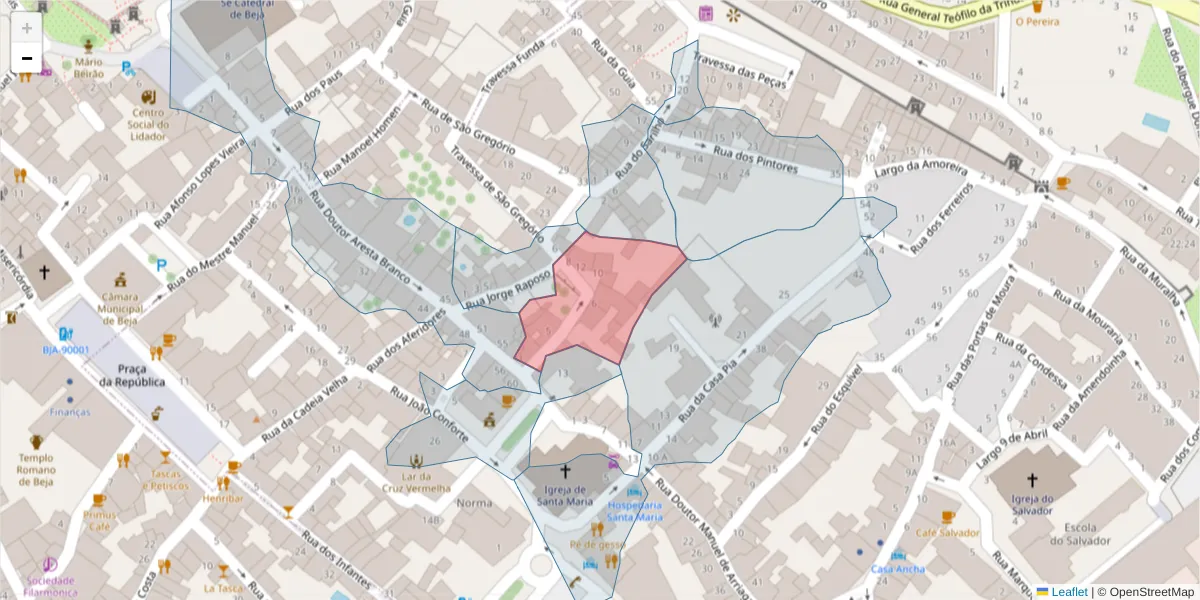 Mapa detalhado do código postal 7800-195 com limites, códigos postais vizinhos e agências dos correios