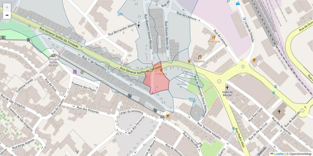 Mapa detalhado do código postal 7800-197 com limites, códigos postais vizinhos e agências dos correios