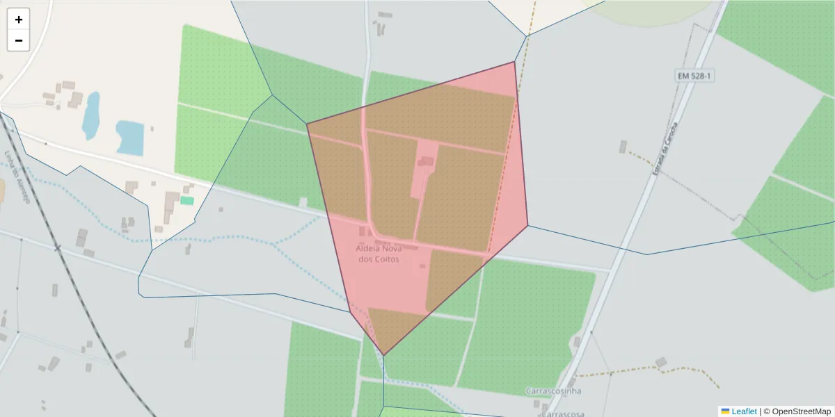 Mapa detalhado do código postal 7800-228 com limites, códigos postais vizinhos e agências dos correios
