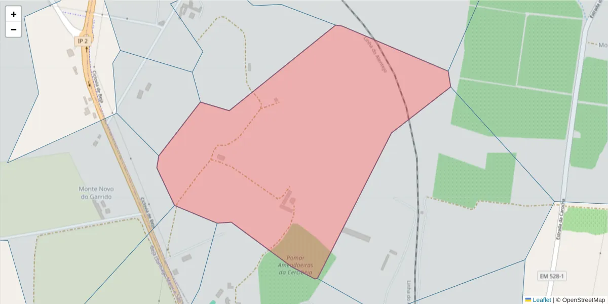 Mapa detalhado do código postal 7800-232 com limites, códigos postais vizinhos e agências dos correios