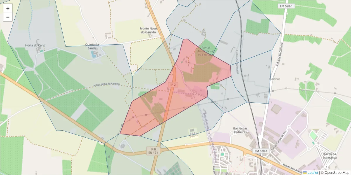 Mapa detalhado do código postal 7800-242 com limites, códigos postais vizinhos e agências dos correios