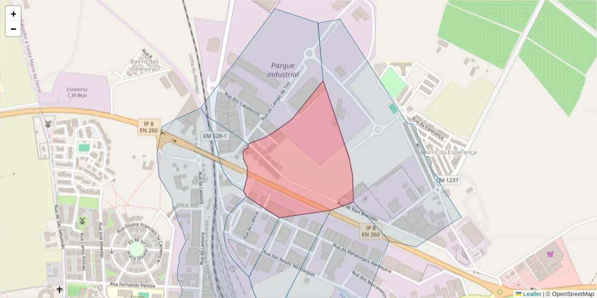 Mapa detalhado do código postal 7800-255 com limites, códigos postais vizinhos e agências dos correios