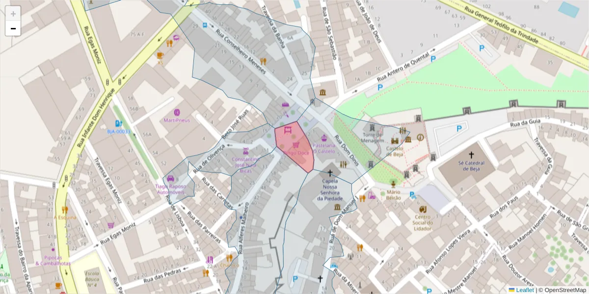 Mapa detalhado do código postal 7800-263 com limites, códigos postais vizinhos e agências dos correios