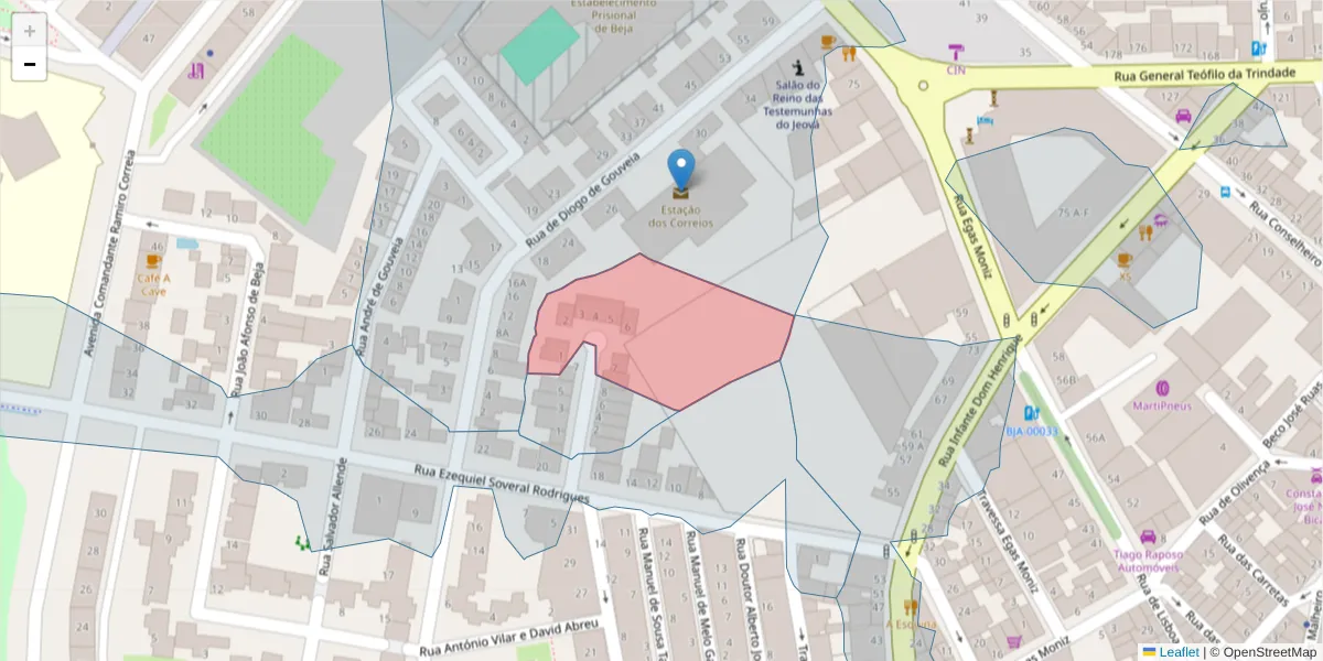 Mapa detalhado do código postal 7800-272 com limites, códigos postais vizinhos e agências dos correios