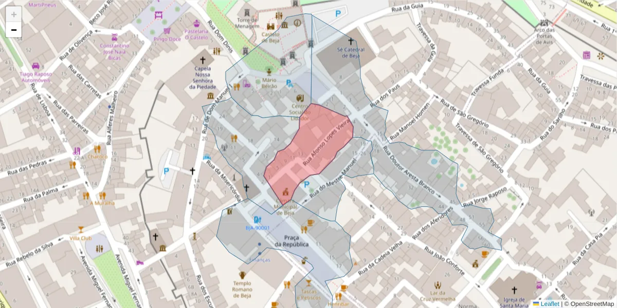 Mapa detalhado do código postal 7800-273 com limites, códigos postais vizinhos e agências dos correios