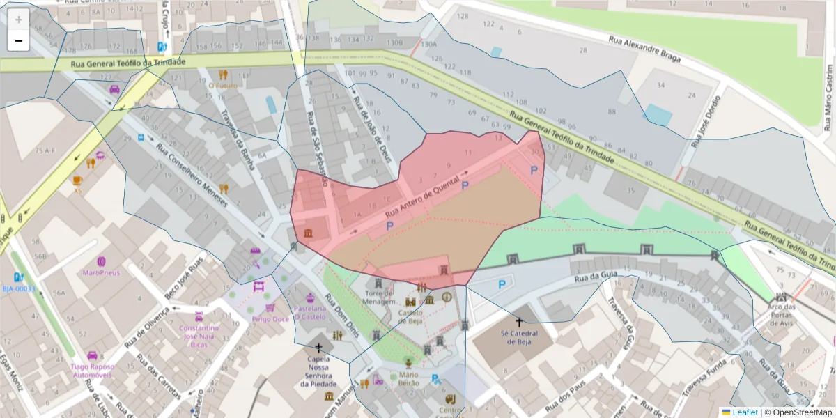 Mapa detalhado do código postal 7800-276 com limites, códigos postais vizinhos e agências dos correios