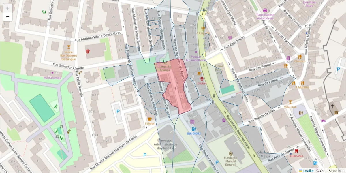 Mapa detalhado do código postal 7800-283 com limites, códigos postais vizinhos e agências dos correios