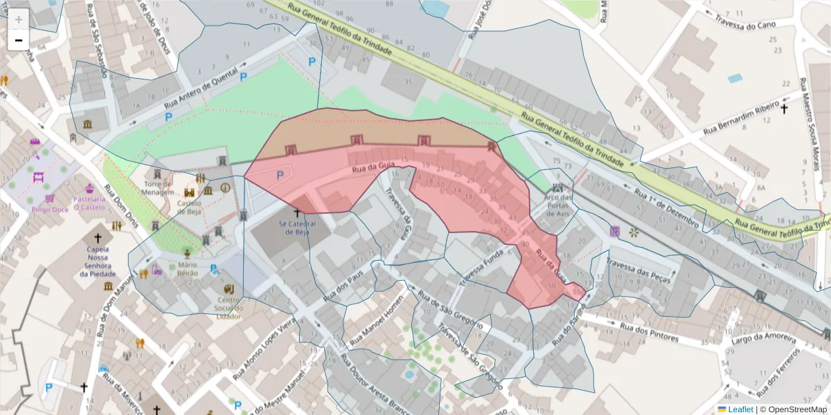 Mapa detalhado do código postal 7800-284 com limites, códigos postais vizinhos e agências dos correios