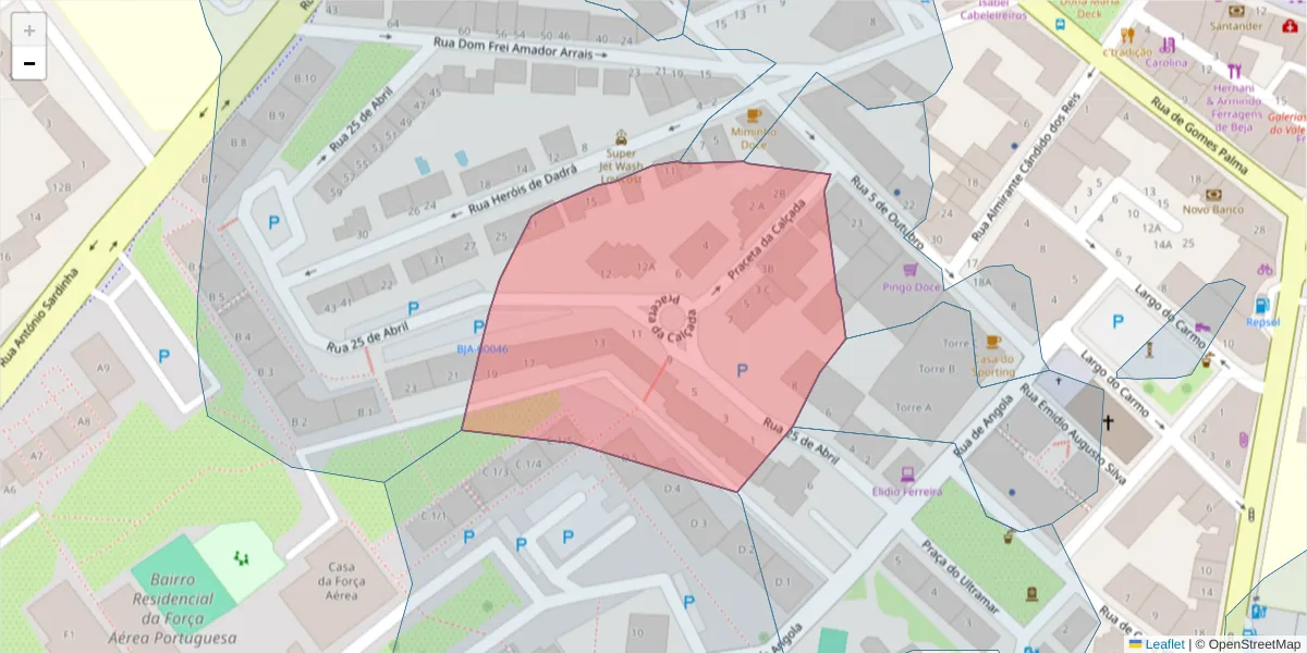 Mapa detalhado do código postal 7800-287 com limites, códigos postais vizinhos e agências dos correios