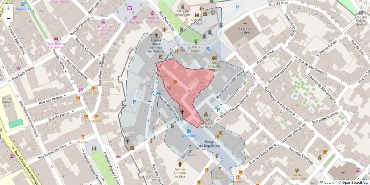Mapa detalhado do código postal 7800-291 com limites, códigos postais vizinhos e agências dos correios