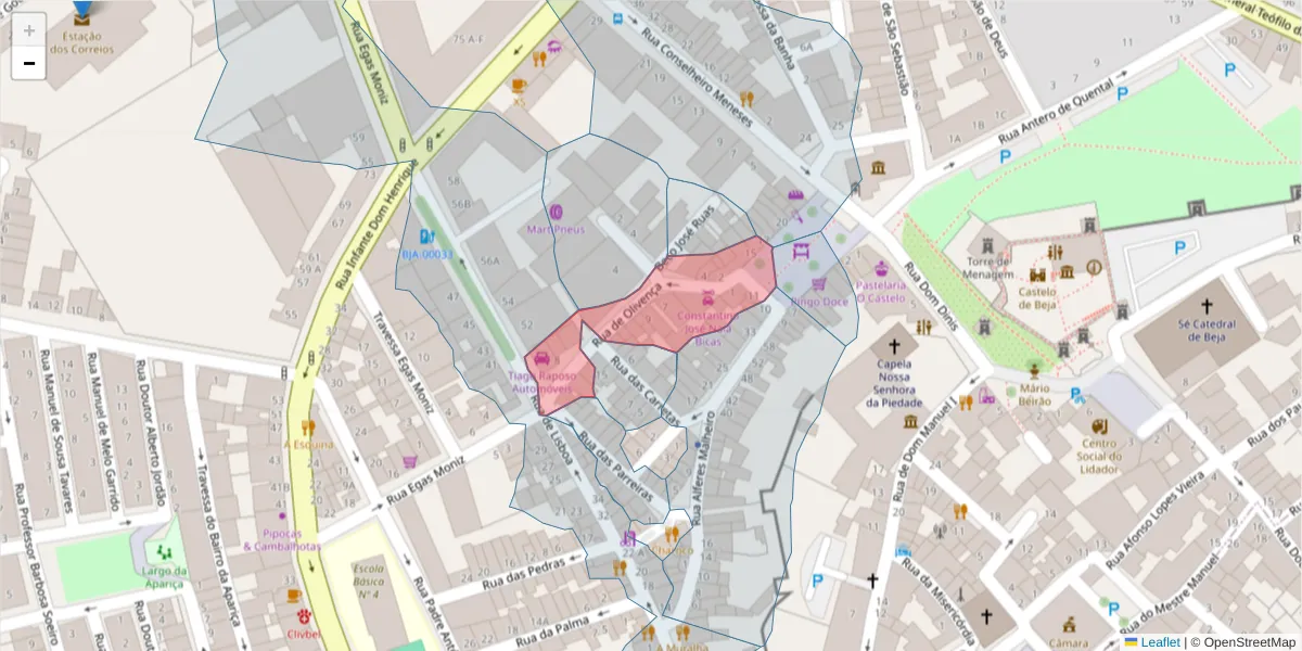 Mapa detalhado do código postal 7800-294 com limites, códigos postais vizinhos e agências dos correios