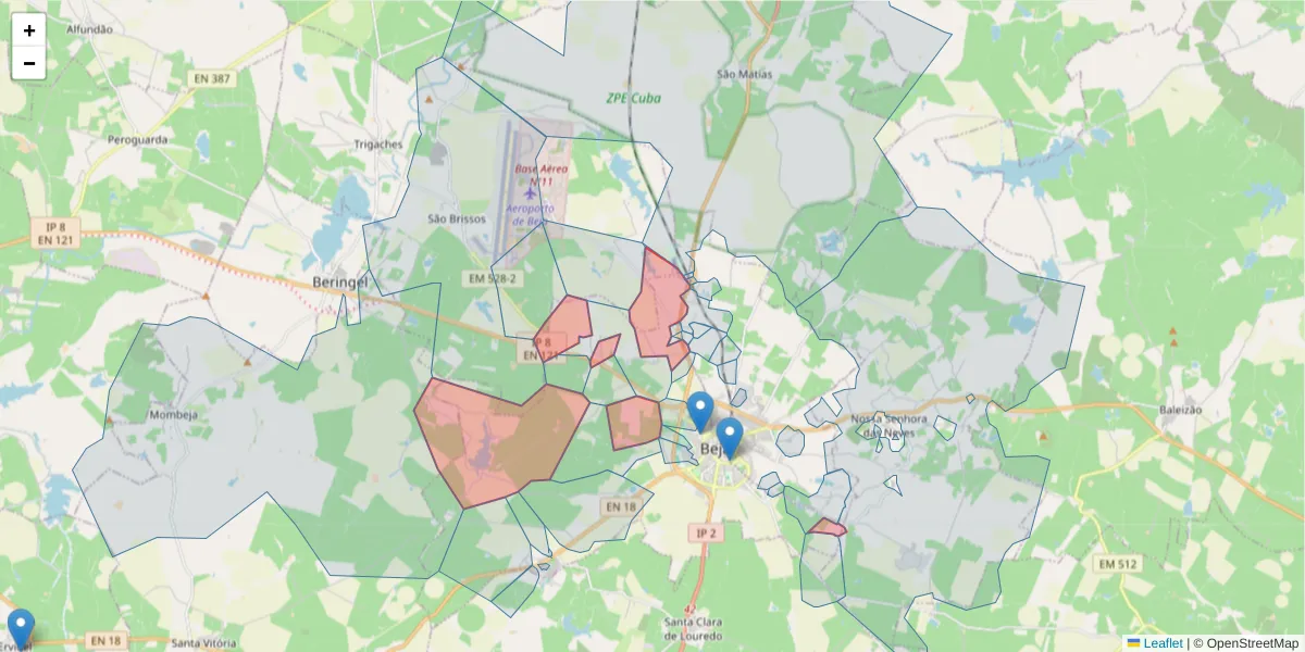 Mapa detalhado do código postal 7800-302 com limites, códigos postais vizinhos e agências dos correios