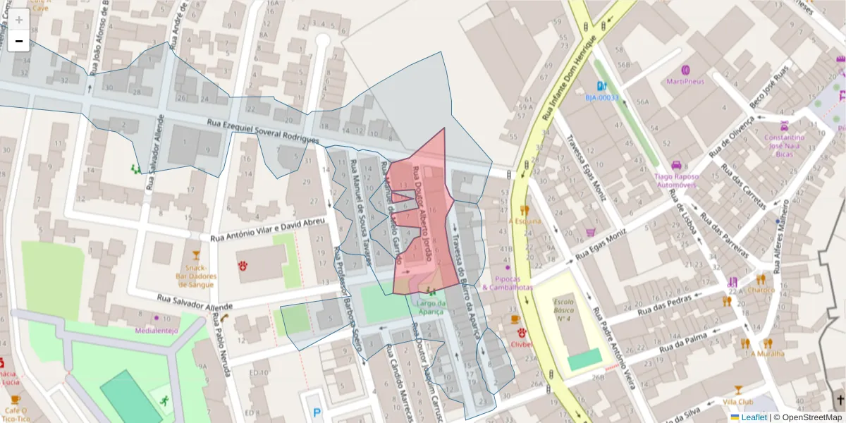 Mapa detalhado do código postal 7800-308 com limites, códigos postais vizinhos e agências dos correios