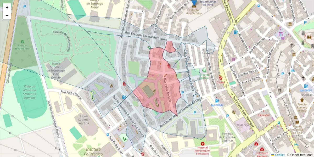 Mapa detalhado do código postal 7800-327 com limites, códigos postais vizinhos e agências dos correios