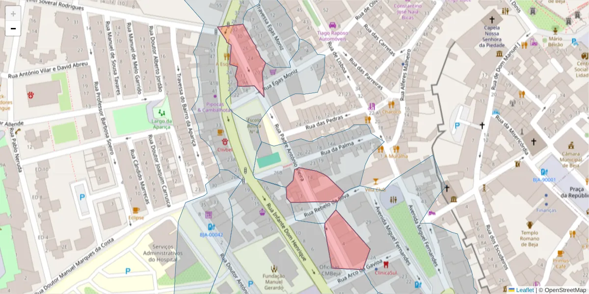 Mapa detalhado do código postal 7800-328 com limites, códigos postais vizinhos e agências dos correios