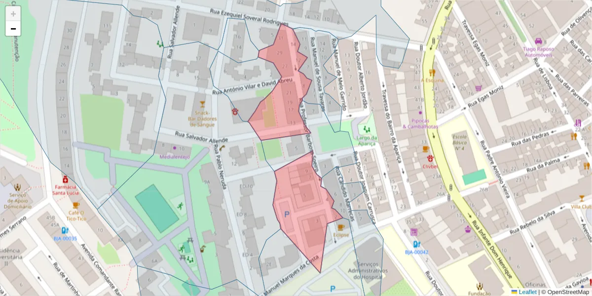 Mapa detalhado do código postal 7800-329 com limites, códigos postais vizinhos e agências dos correios