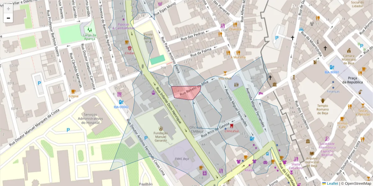 Mapa detalhado do código postal 7800-330 com limites, códigos postais vizinhos e agências dos correios