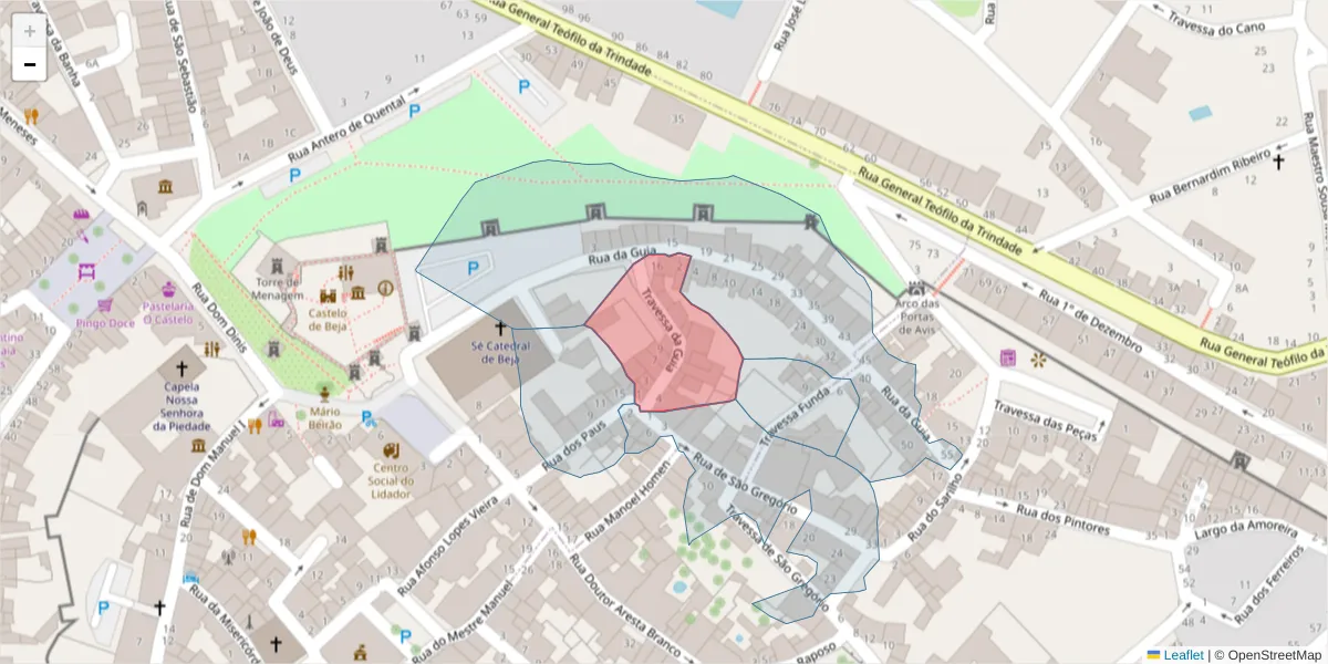 Mapa detalhado do código postal 7800-333 com limites, códigos postais vizinhos e agências dos correios