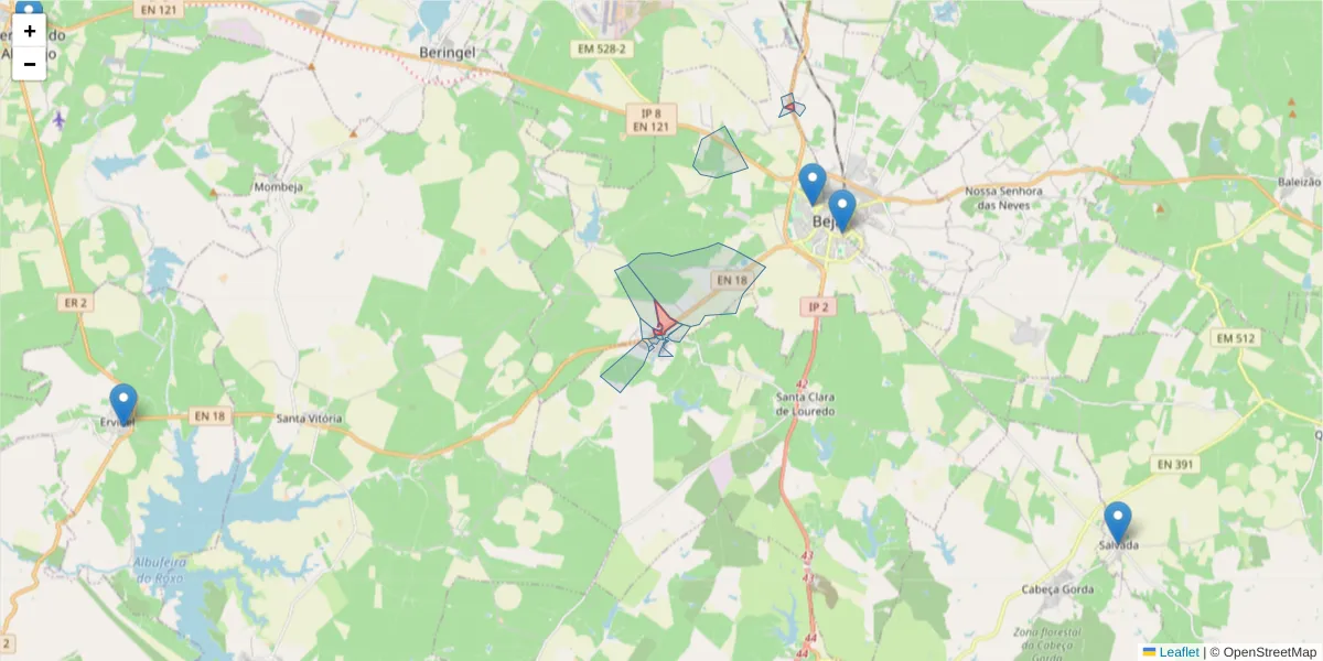 Mapa detalhado do código postal 7800-346 com limites, códigos postais vizinhos e agências dos correios