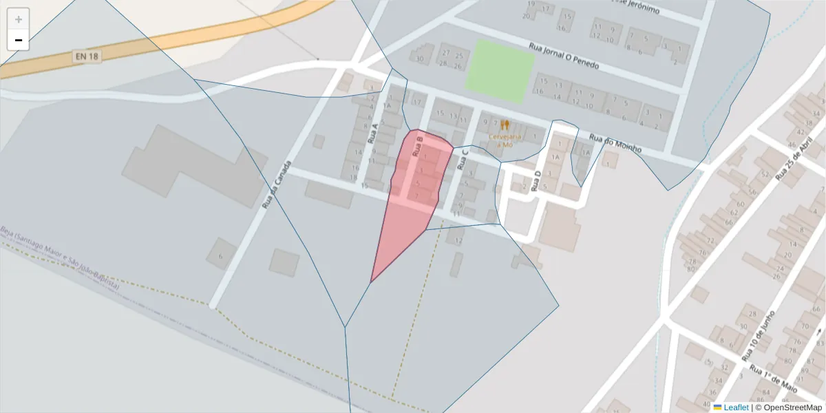 Mapa detalhado do código postal 7800-349 com limites, códigos postais vizinhos e agências dos correios