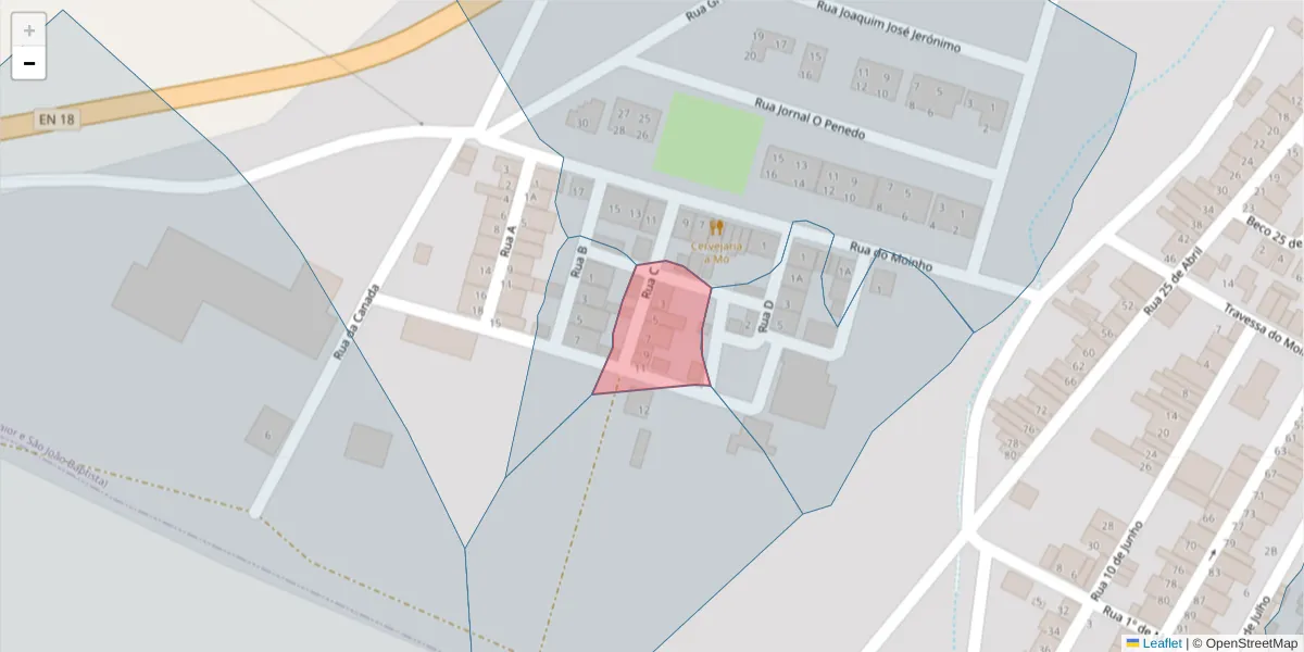 Mapa detalhado do código postal 7800-350 com limites, códigos postais vizinhos e agências dos correios