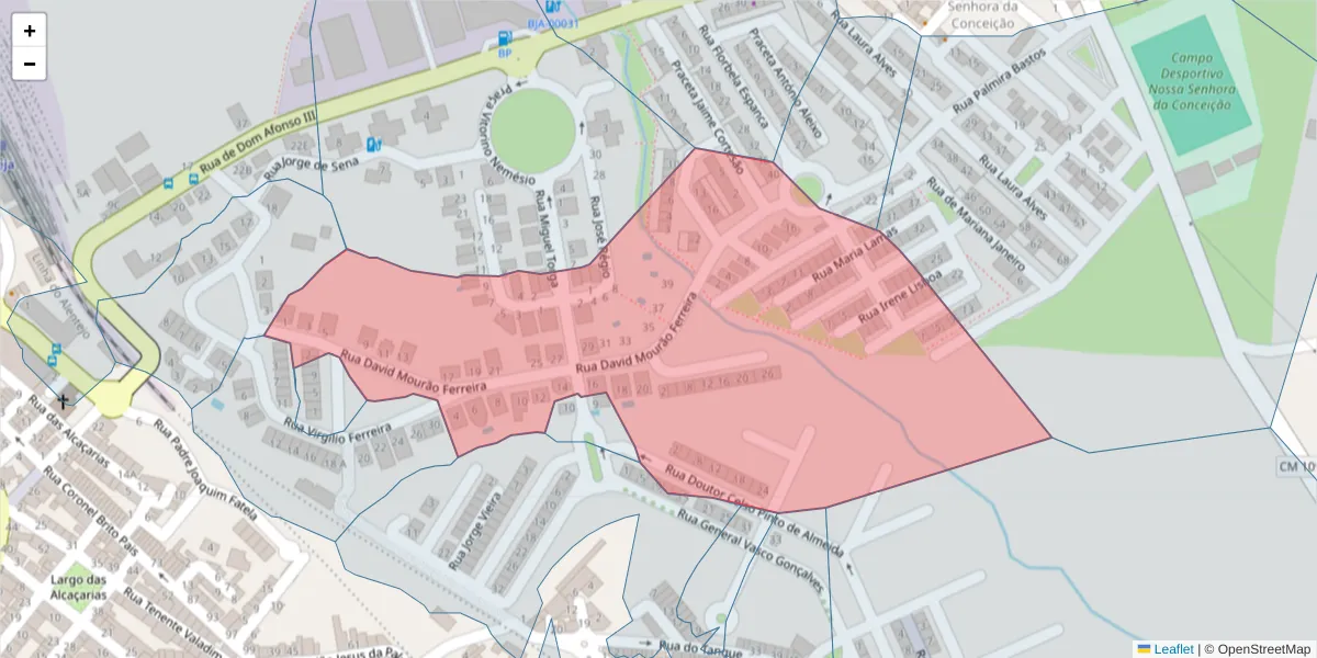 Mapa detalhado do código postal 7800-381 com limites, códigos postais vizinhos e agências dos correios