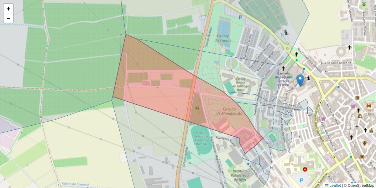 Mapa detalhado do código postal 7800-389 com limites, códigos postais vizinhos e agências dos correios