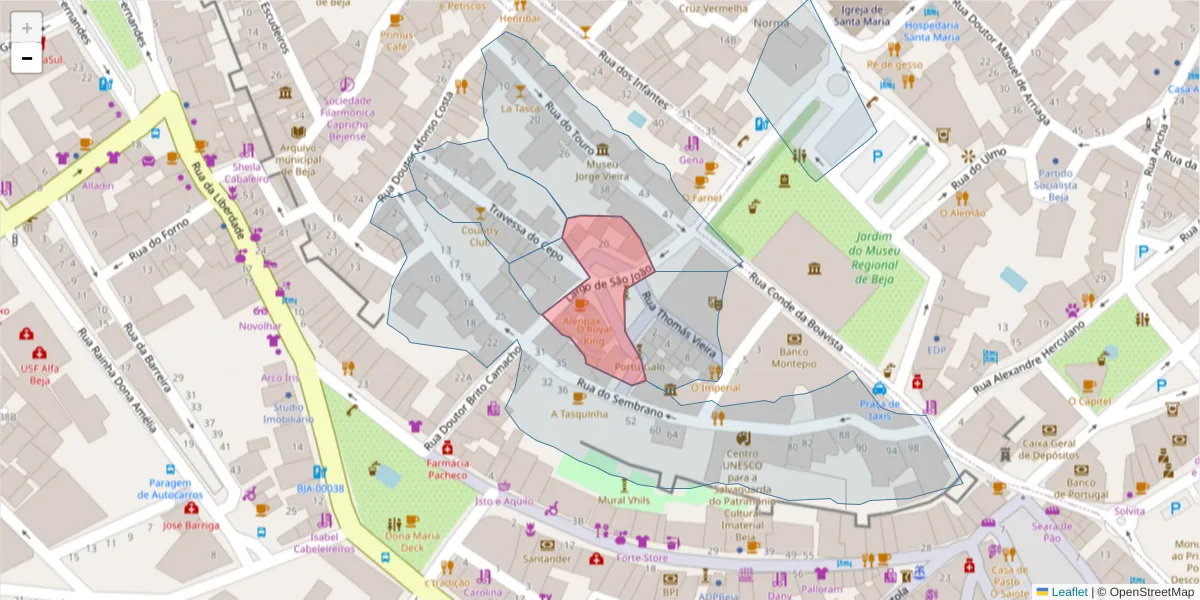 Mapa detalhado do código postal 7800-416 com limites, códigos postais vizinhos e agências dos correios