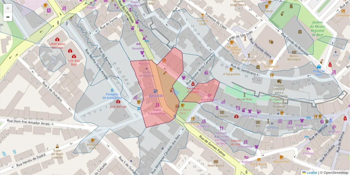 Mapa detalhado do código postal 7800-428 com limites, códigos postais vizinhos e agências dos correios