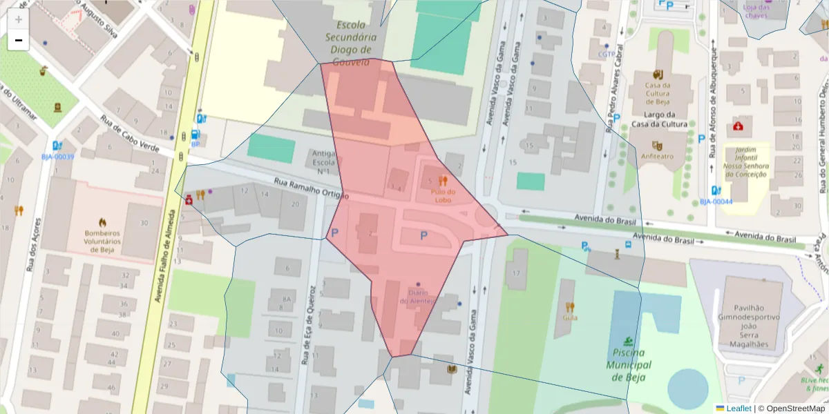 Mapa detalhado do código postal 7800-431 com limites, códigos postais vizinhos e agências dos correios