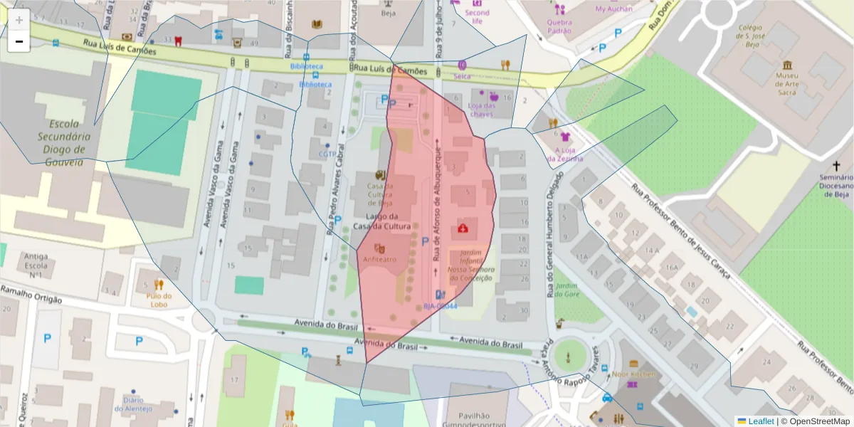 Mapa detalhado do código postal 7800-442 com limites, códigos postais vizinhos e agências dos correios