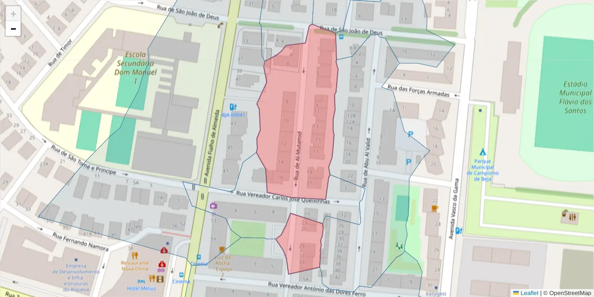 Mapa detalhado do código postal 7800-443 com limites, códigos postais vizinhos e agências dos correios