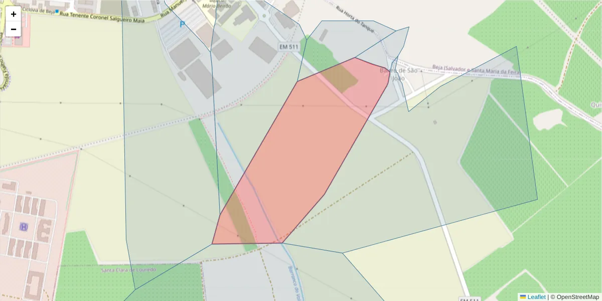 Mapa detalhado do código postal 7800-448 com limites, códigos postais vizinhos e agências dos correios
