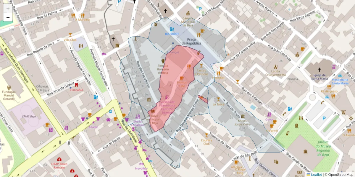 Mapa detalhado do código postal 7800-464 com limites, códigos postais vizinhos e agências dos correios