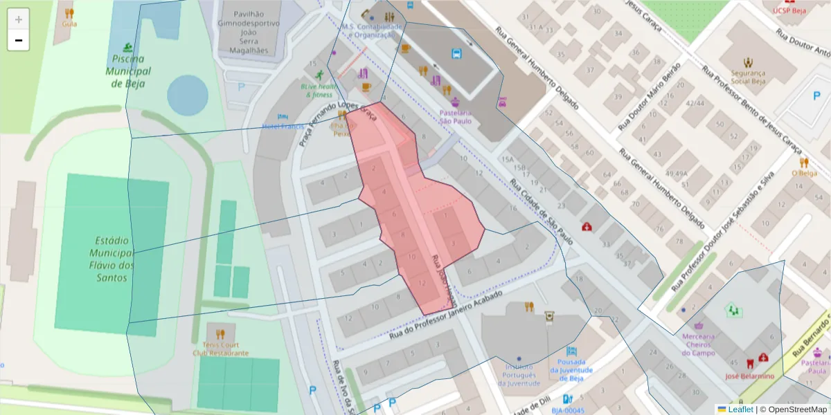 Mapa detalhado do código postal 7800-472 com limites, códigos postais vizinhos e agências dos correios