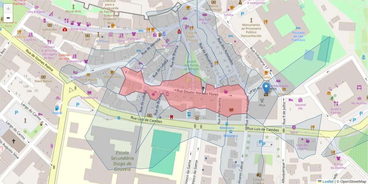 Mapa detalhado do código postal 7800-483 com limites, códigos postais vizinhos e agências dos correios
