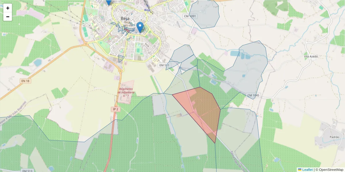 Mapa detalhado do código postal 7800-490 com limites, códigos postais vizinhos e agências dos correios
