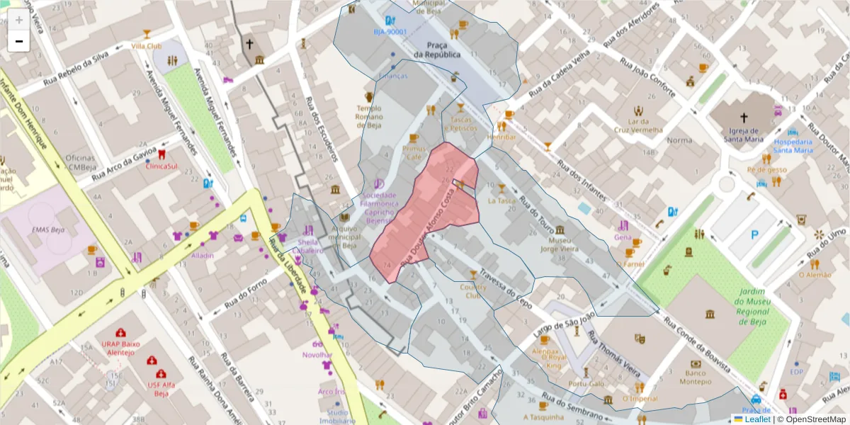 Mapa detalhado do código postal 7800-496 com limites, códigos postais vizinhos e agências dos correios