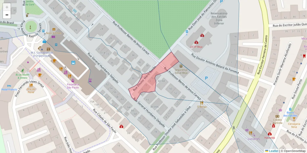 Mapa detalhado do código postal 7800-499 com limites, códigos postais vizinhos e agências dos correios