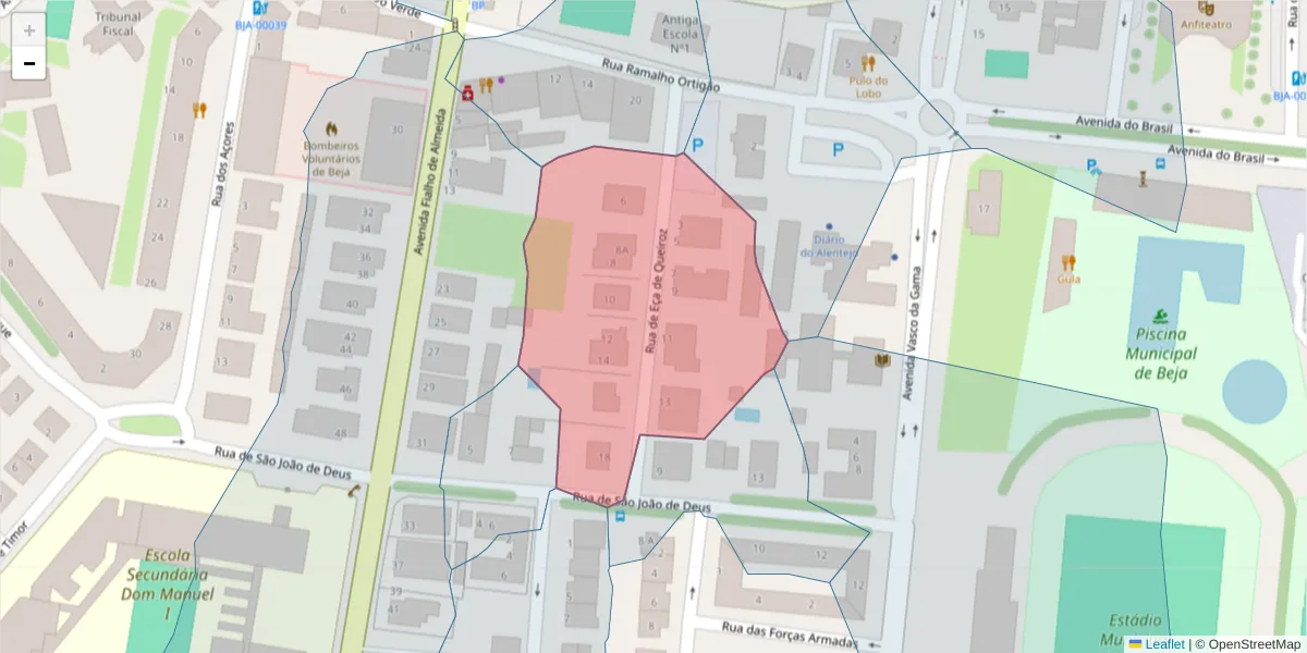 Mapa detalhado do código postal 7800-501 com limites, códigos postais vizinhos e agências dos correios