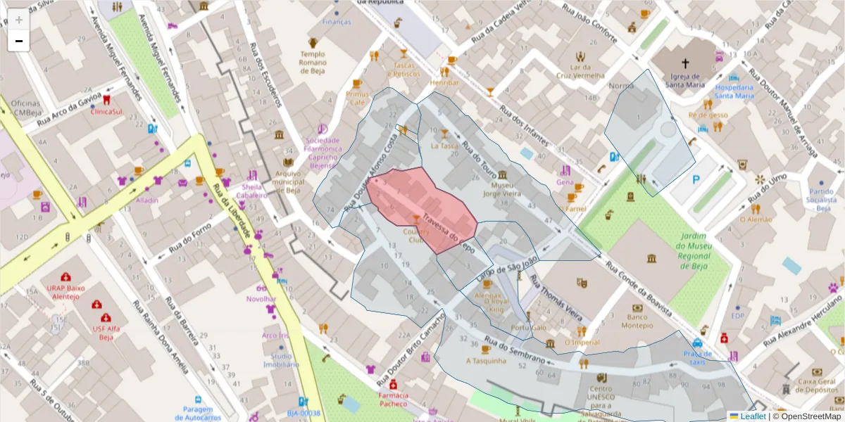 Mapa detalhado do código postal 7800-530 com limites, códigos postais vizinhos e agências dos correios
