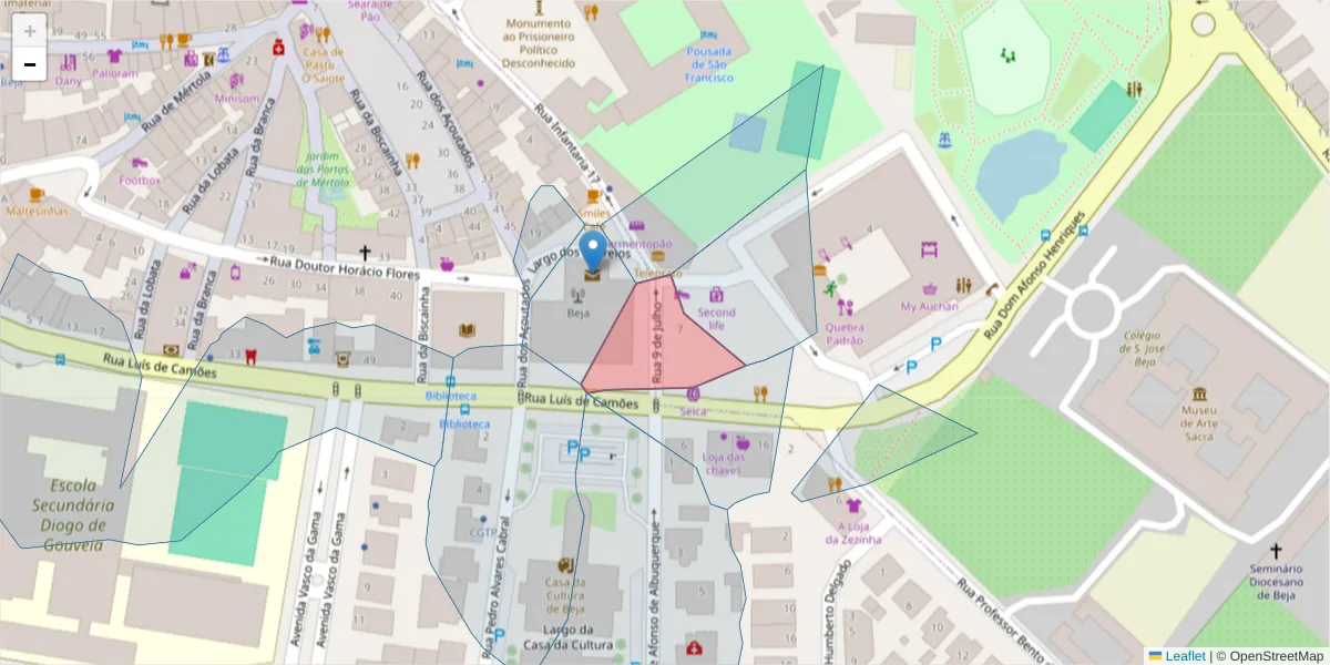 Mapa detalhado do código postal 7800-541 com limites, códigos postais vizinhos e agências dos correios