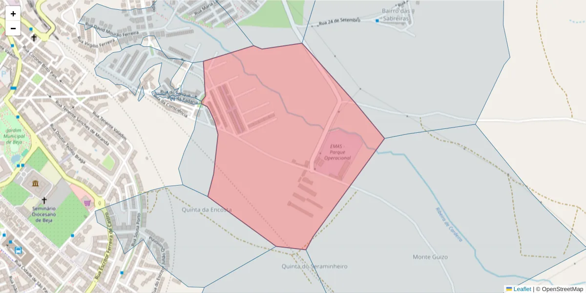 Mapa detalhado do código postal 7800-565 com limites, códigos postais vizinhos e agências dos correios