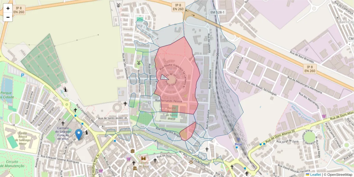 Mapa detalhado do código postal 7800-589 com limites, códigos postais vizinhos e agências dos correios