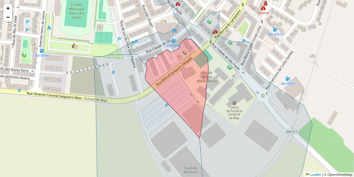 Mapa detalhado do código postal 7800-590 com limites, códigos postais vizinhos e agências dos correios
